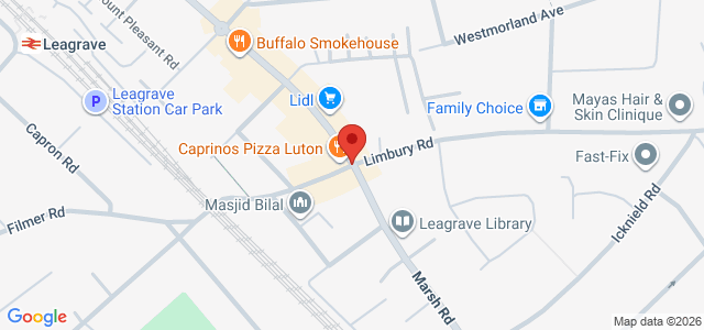 Map showing Two Bro's Pizza in Luton
